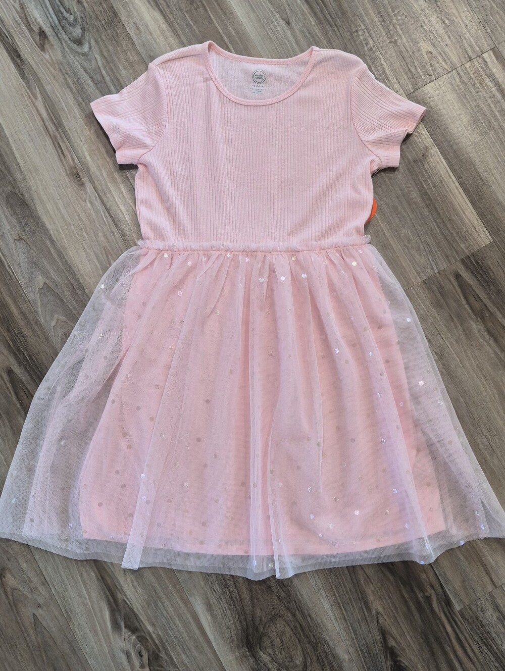 NEW Sz XL (14-16) Girls Ribbed Tulle Tutu Dress Pink Sparkly Princess Party